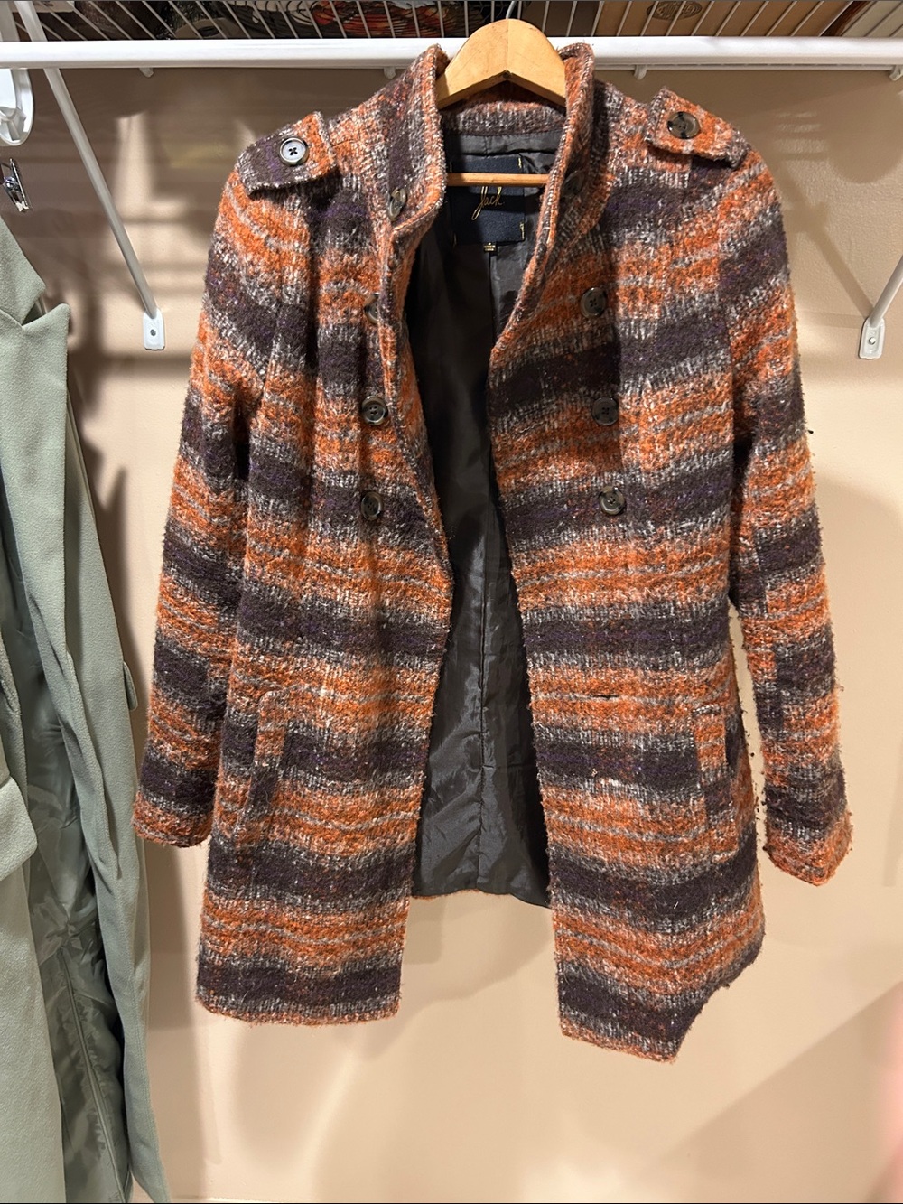 Jack Striped Orange & Brown Wool-Blend Peacoat